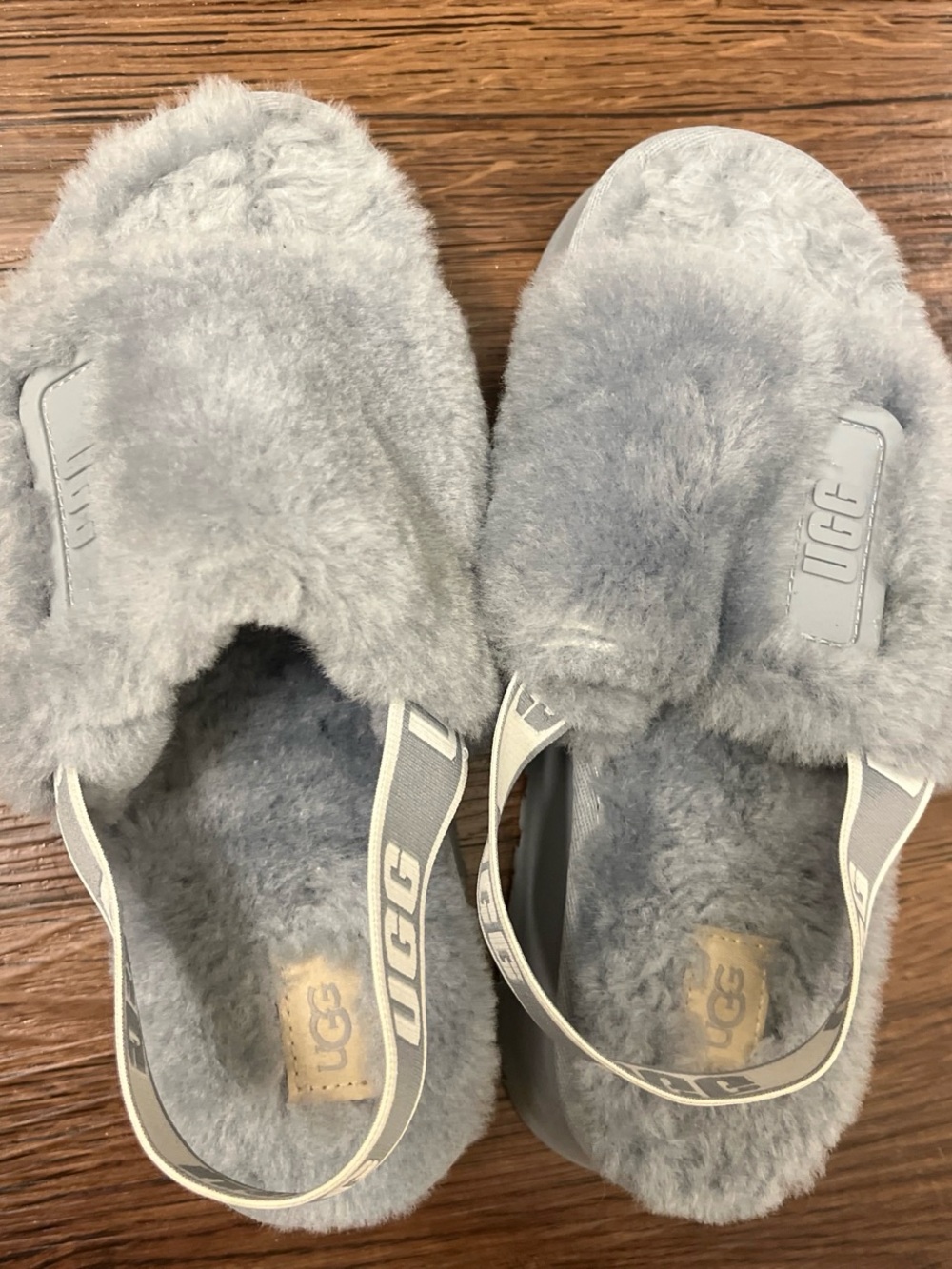 UGG Light Gray Fluffy Slide Slingback Women's Slippers